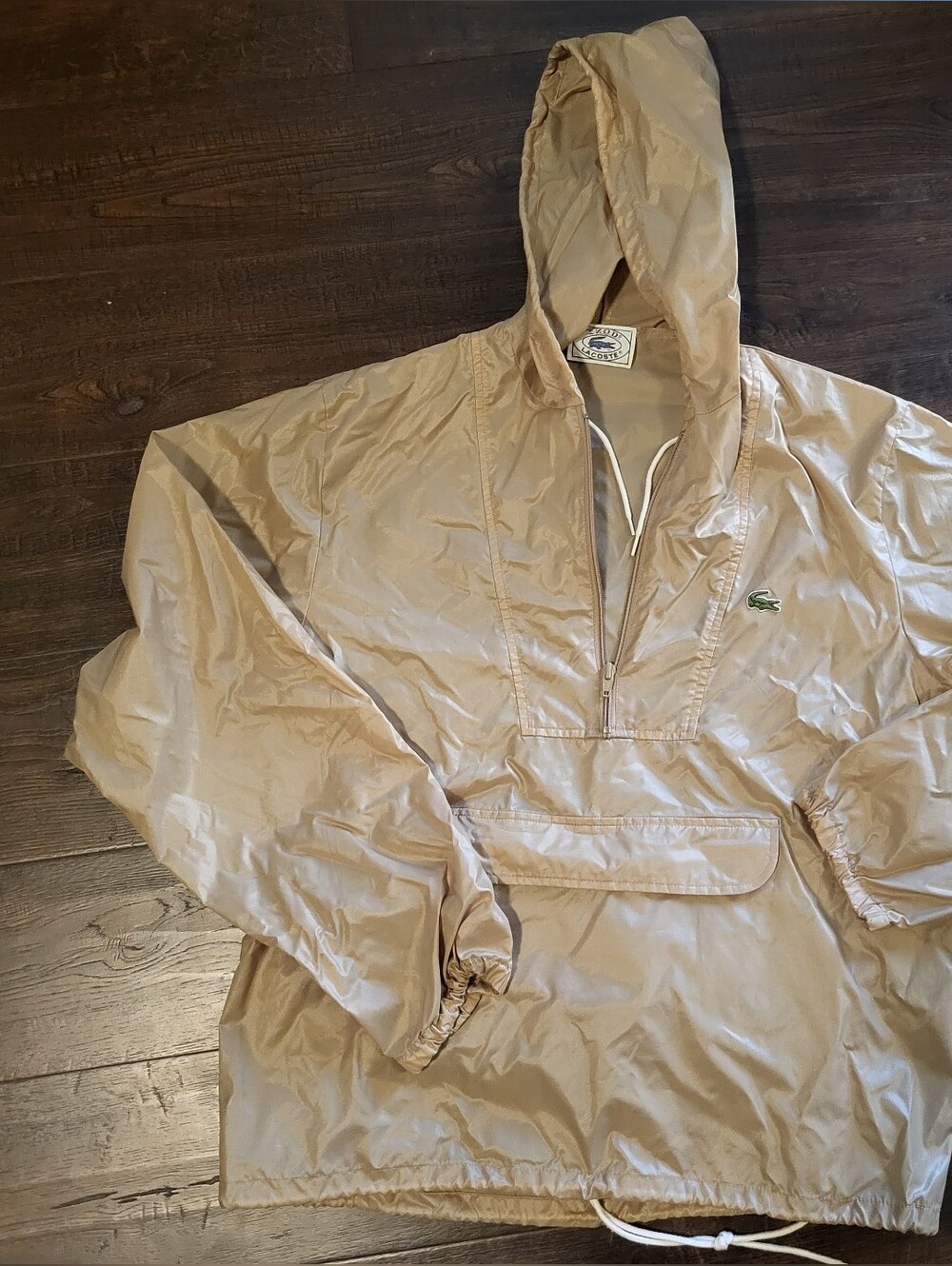 Vintage 70s 80s Izod Lacoste Hooded Nylon Windbreaker Anorak Jacket Tan M